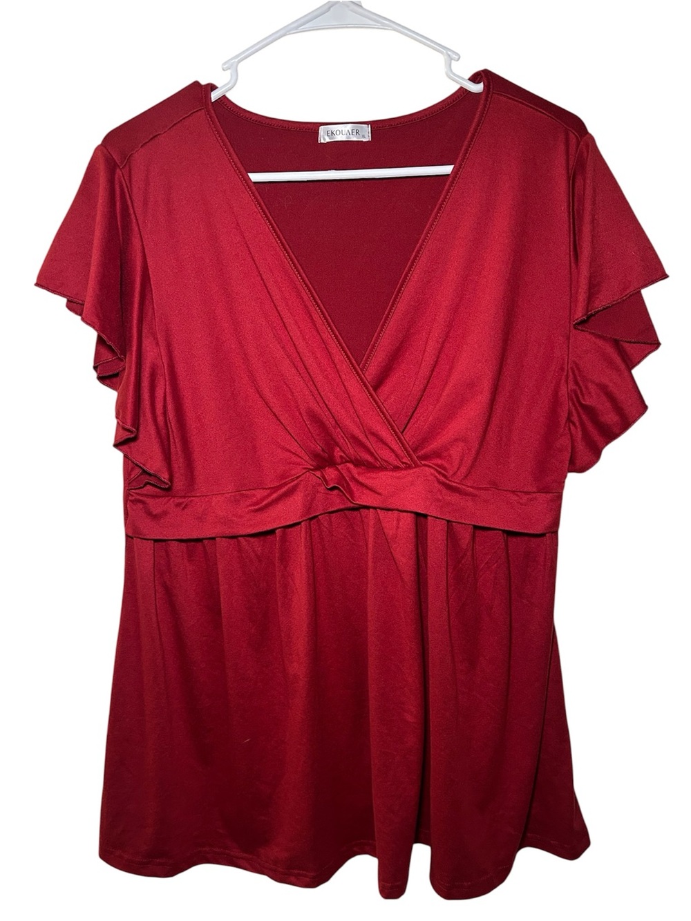 Ekoauer Women’s Red V-Neck Flutter Sleeve Top XL Casual Holiday Mature Light